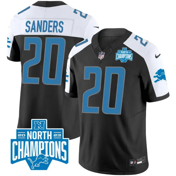 Mens Detroit Lions 2023 NFC North Division Champions Patch Vapor Jersey Barry Sanders Jersey Black Alternate