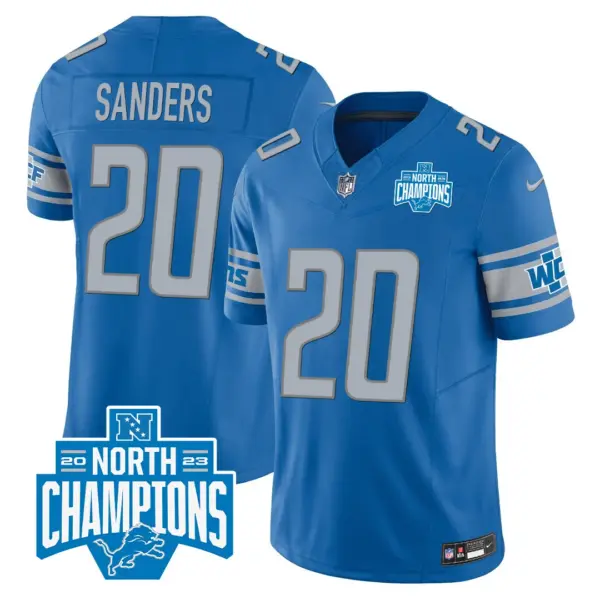 Mens Detroit Lions 2023 NFC North Division Champions Patch Vapor Jersey Barry Sanders Jersey Blue