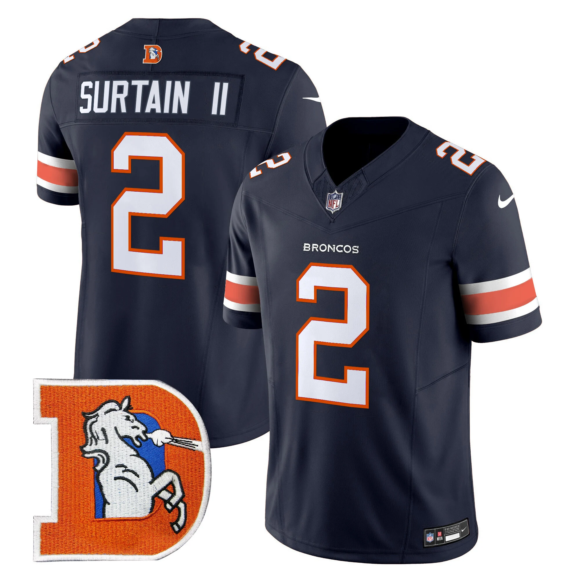 Mens Denver Broncos Throwback Vapor Limited Jersey V2 Patrick Surtain II Jersey Navy