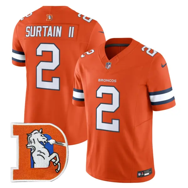 Mens Denver Broncos Throwback Vapor Limited Jersey V2 Patrick Surtain II Jersey Orange