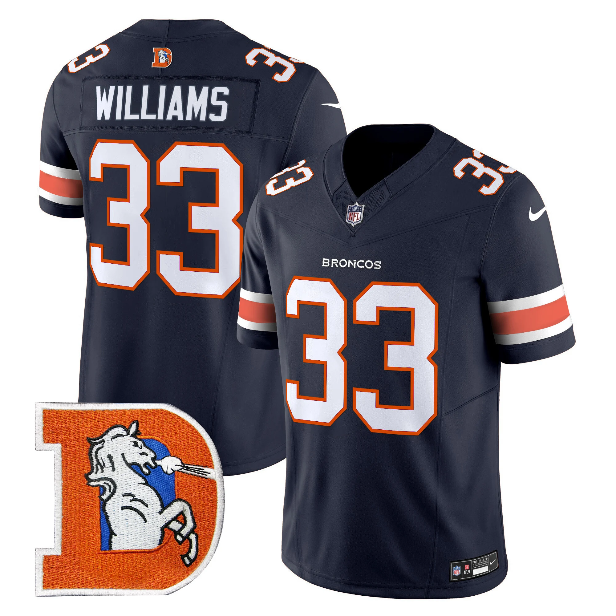 Mens Denver Broncos Throwback Vapor Limited Jersey V2 Javonte Williams Jersey Navy