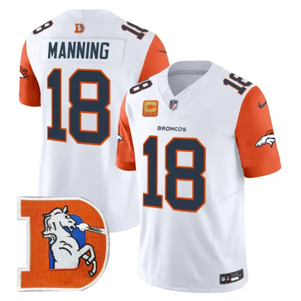 Mens Denver Broncos Throwback Vapor Limited Jersey V2 Peyton Manning Jersey Orange Sleeves