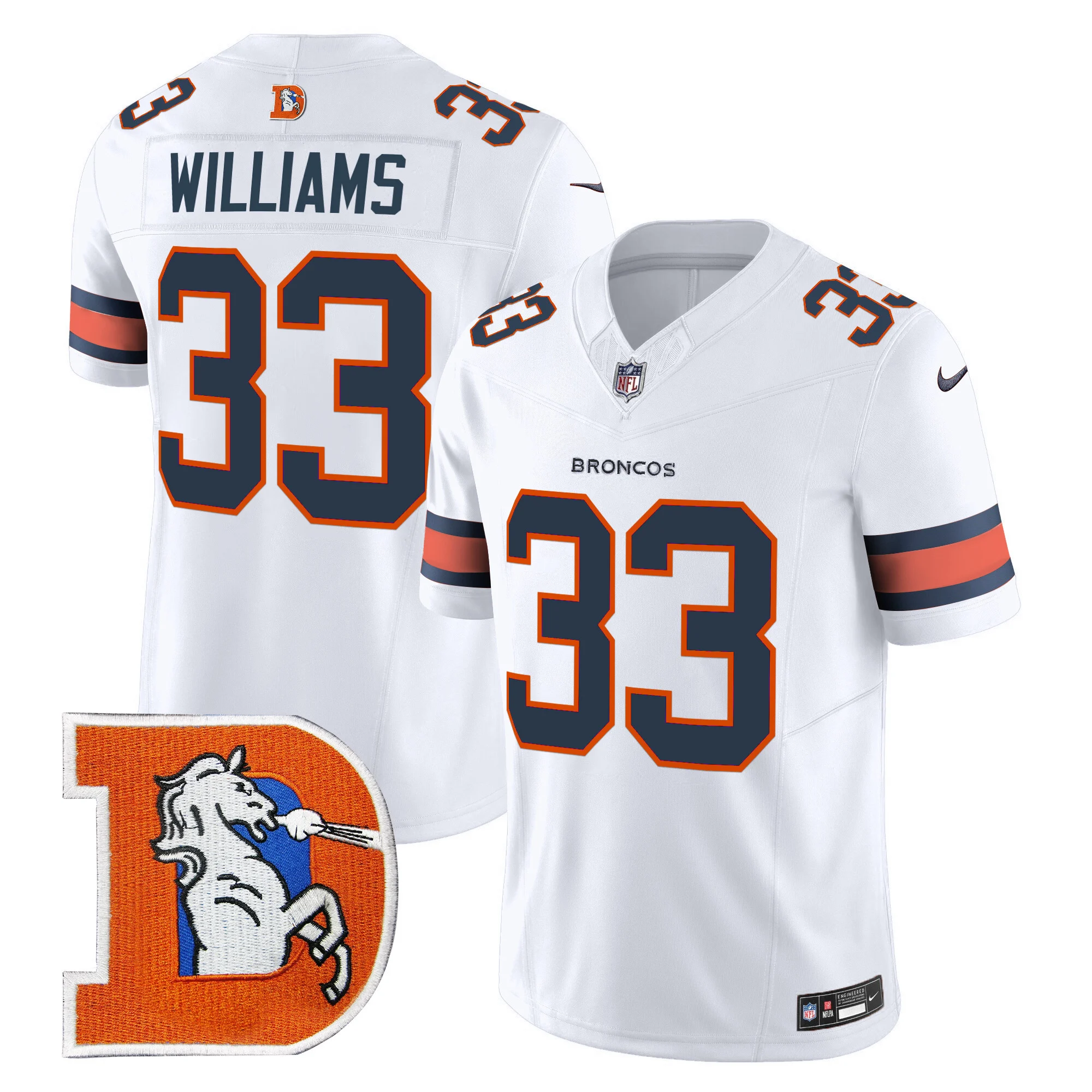Mens Denver Broncos Throwback Vapor Limited Jersey V2 Javonte Williams Jersey White