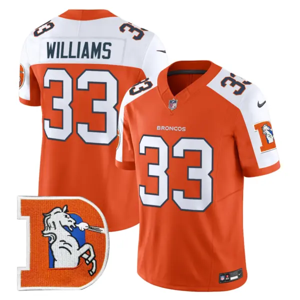 Mens Denver Broncos Throwback Vapor Limited Jersey V2 Javonte Williams Jersey Orange Alternate