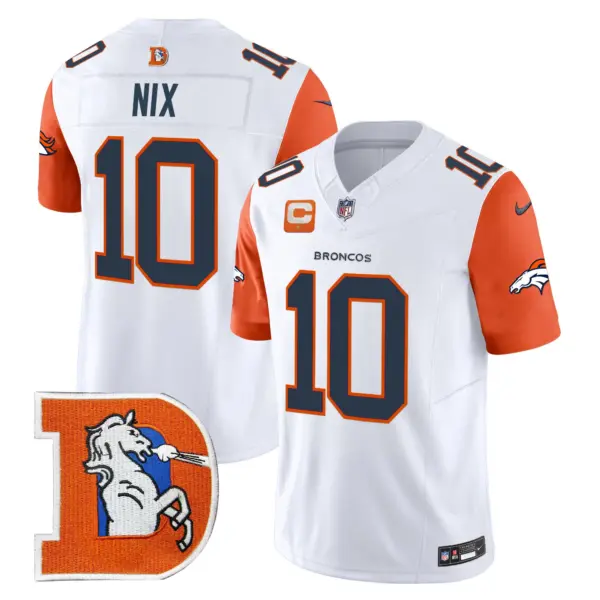 Mens Denver Broncos Throwback Vapor Limited Jersey V2 Bo Nix Jersey Orange Sleeves