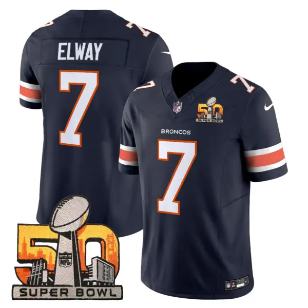 Mens Denver Broncos Super Bowl 50 Patch Vapor Limited Jersey John Elway Jersey Navy