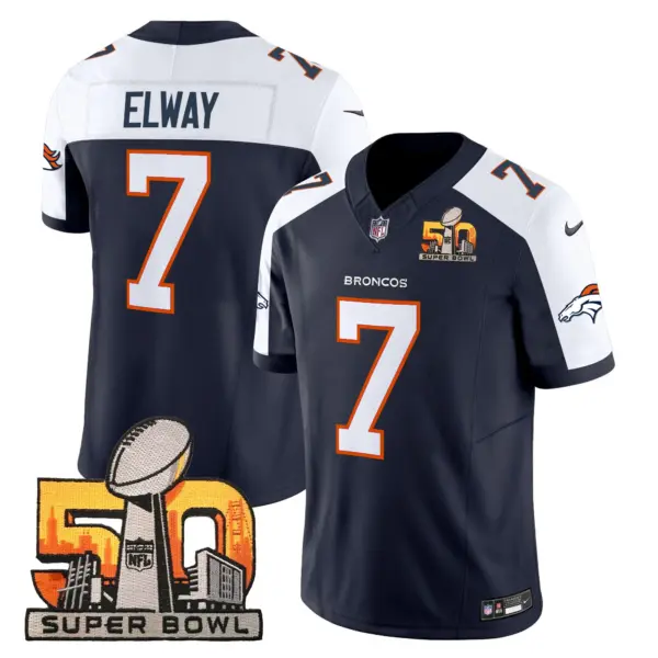 Mens Denver Broncos Super Bowl 50 Patch Vapor Limited Jersey John Elway Jersey Navy Alternate