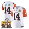Mens Denver Broncos Super Bowl 50 Patch Vapor Limited Jersey Courtland Sutton Jersey Orange Sleeves