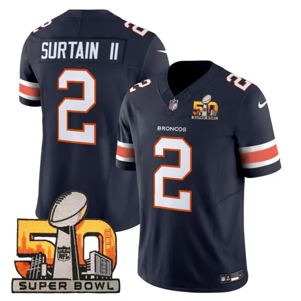 Mens Denver Broncos Super Bowl 50 Patch Vapor Limited Jersey Patrick Surtain II Jersey Navy