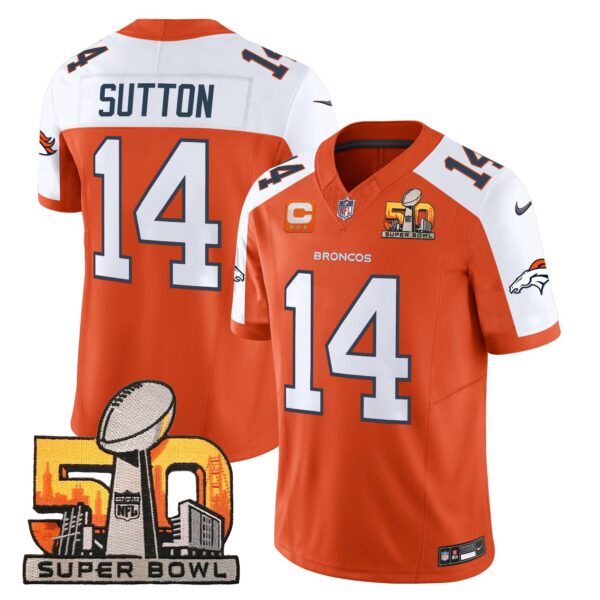 Mens Denver Broncos Super Bowl 50 Patch Vapor Limited Jersey Courtland Sutton Jersey Orange Alternate