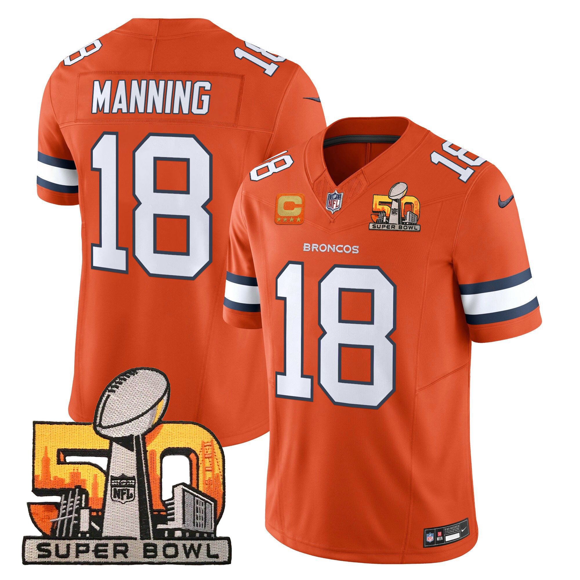 Mens Denver Broncos Super Bowl 50 Patch Vapor Limited Jersey Peyton Manning Jersey Orange