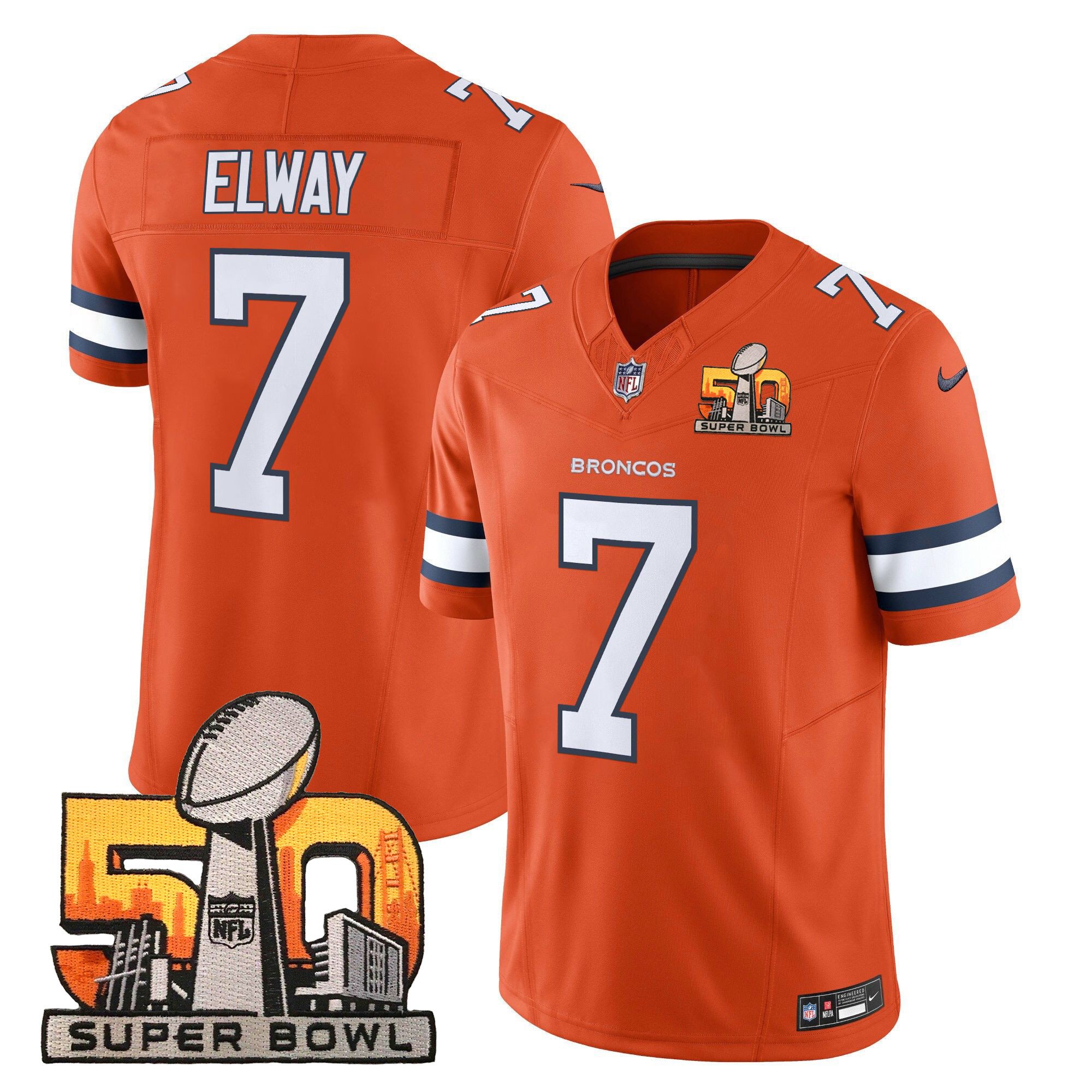 Mens Denver Broncos Super Bowl 50 Patch Vapor Limited Jersey John Elway Jersey Orange