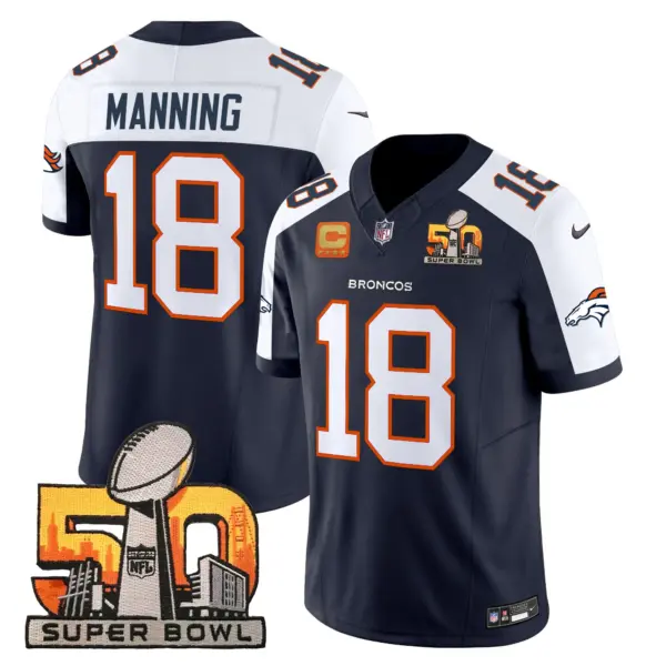 Mens Denver Broncos Super Bowl 50 Patch Vapor Limited Jersey Peyton Manning Jersey Navy Alternate