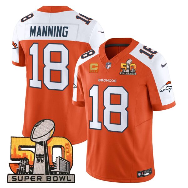 Mens Denver Broncos Super Bowl 50 Patch Vapor Limited Jersey Peyton Manning Jersey Orange Alternate