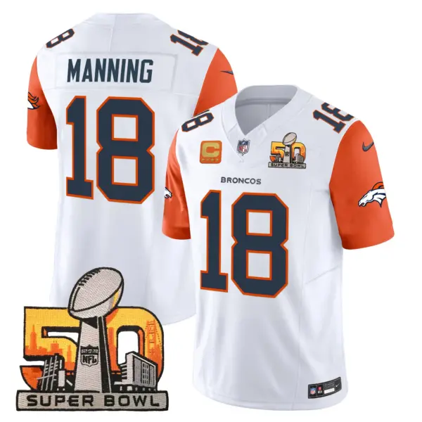 Mens Denver Broncos Super Bowl 50 Patch Vapor Limited Jersey Peyton Manning Jersey Orange Sleeves
