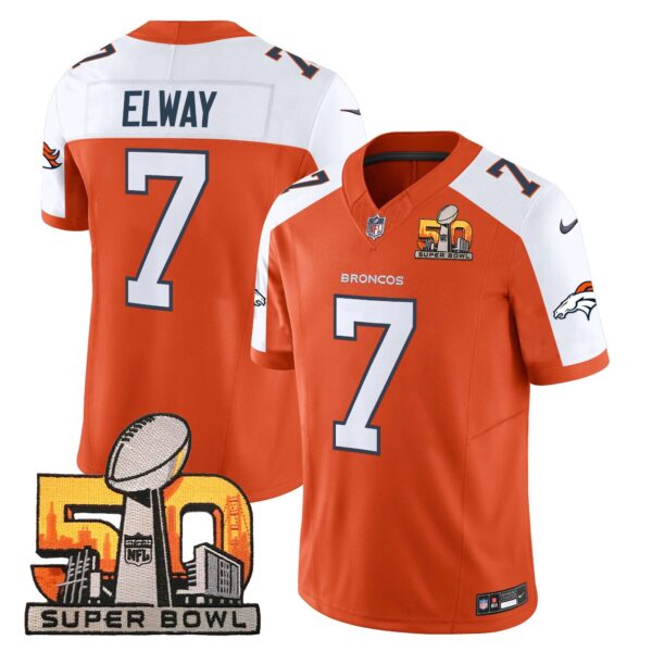 Mens Denver Broncos Super Bowl 50 Patch Vapor Limited Jersey John Elway Jersey Orange Alternate