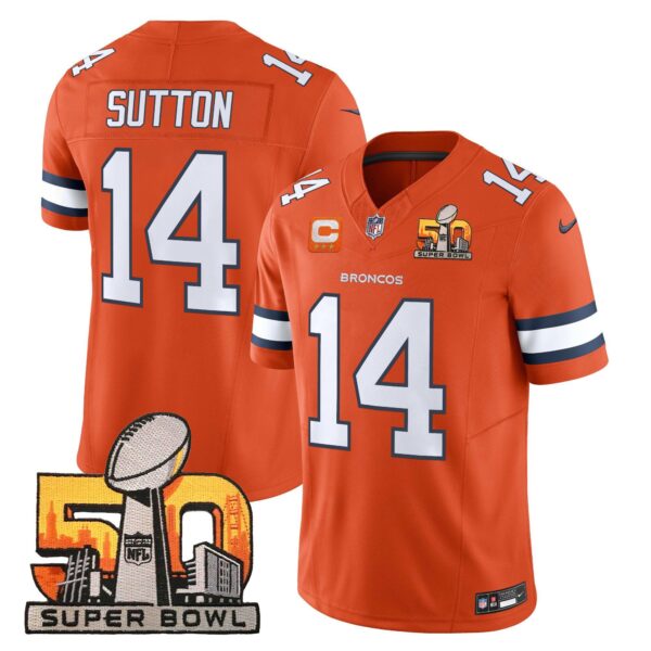 Mens Denver Broncos Super Bowl 50 Patch Vapor Limited Jersey Courtland Sutton Jersey Orange