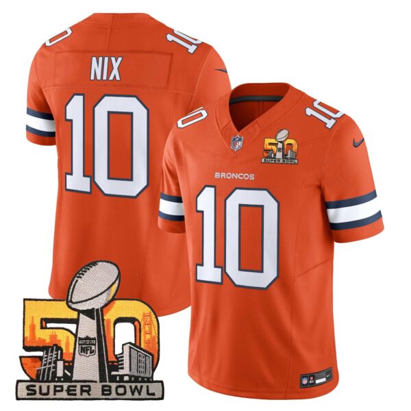 Mens Denver Broncos Super Bowl 50 Patch Vapor Limited Jersey Bo Nix Jersey Orange