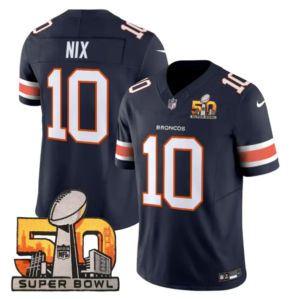 Mens Denver Broncos Super Bowl 50 Patch Vapor Limited Jersey Bo Nix Jersey Navy