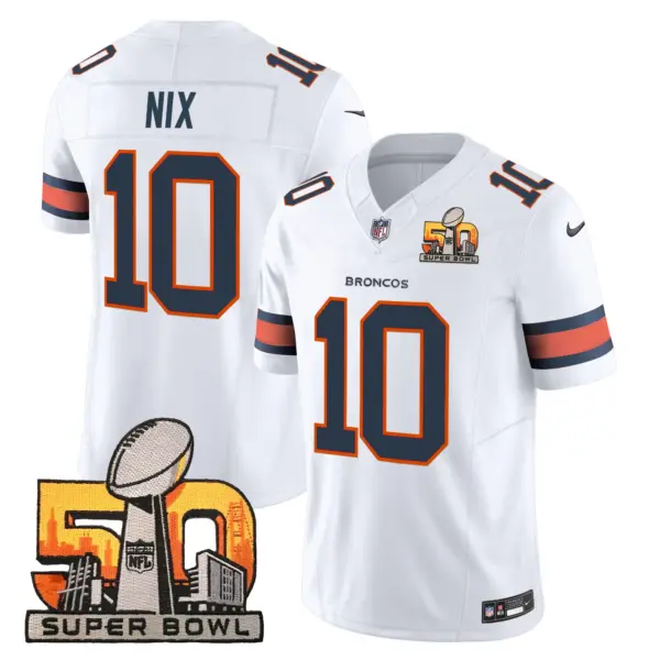 Mens Denver Broncos Super Bowl 50 Patch Vapor Limited Jersey Bo Nix Jersey White