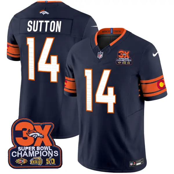 Mens Denver Broncos 3X Patch Colorado Flag Vapor Limited Jersey Javonte Williams Jersey Navy