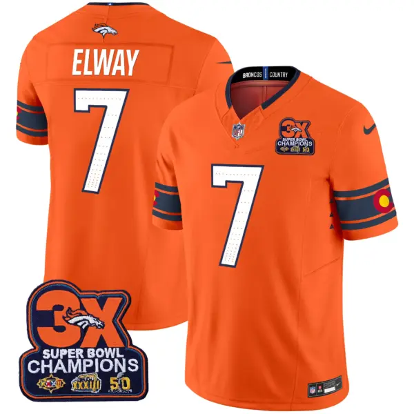 Mens Denver Broncos 3X Patch Colorado Flag Vapor Limited Jersey John Elway Jersey Orange