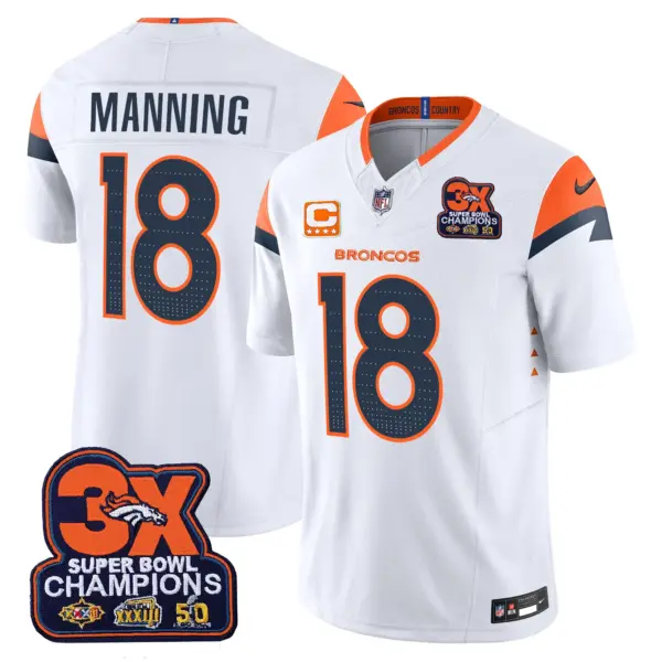 Mens Denver Broncos 3 Time Champions Patch Vapor Limited Jersey Peyton Manning Jersey White