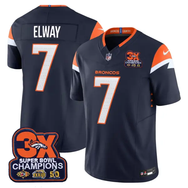 Mens Denver Broncos 3 Time Champions Patch Vapor Limited Jersey John Elway Jersey Navy