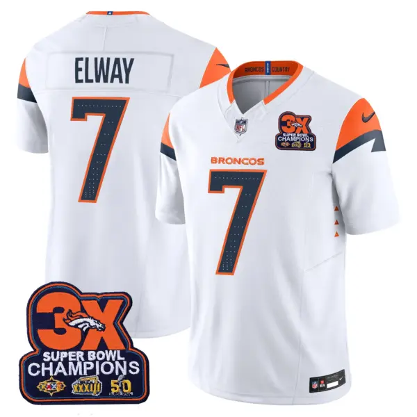 Mens Denver Broncos 3 Time Champions Patch Vapor Limited Jersey John Elway Jersey White