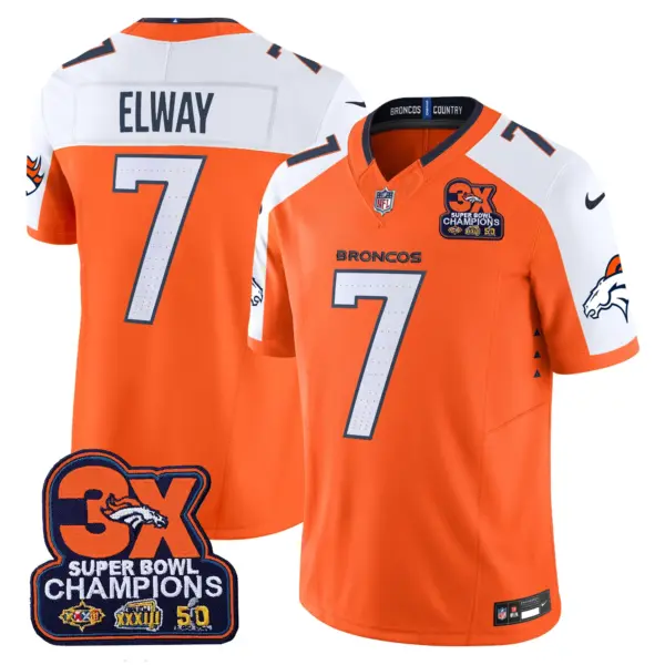 Mens Denver Broncos 3 Time Champions Patch Vapor Limited Jersey John Elway Jersey Orange Alternate