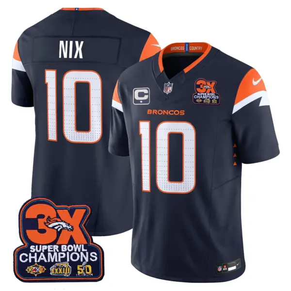Mens Denver Broncos 3 Time Champions Patch Vapor Limited Jersey Bo Nix Jersey Navy
