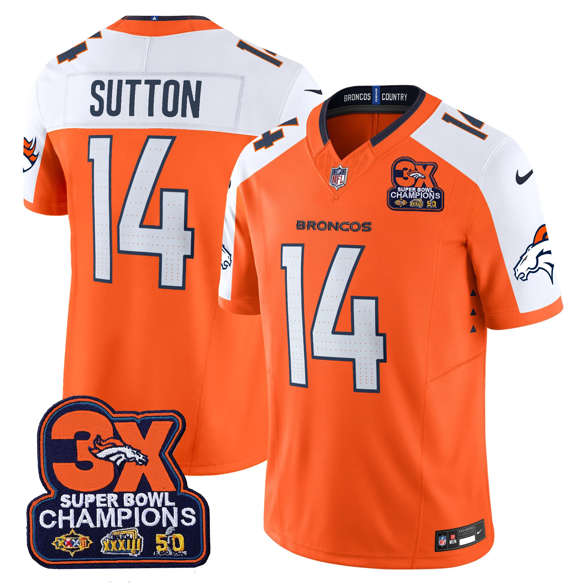 Mens Denver Broncos 3 Time Champions Patch Vapor Limited Jersey Coutland Sutton Jersey Orange Alternate