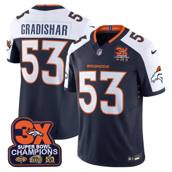 Mens Denver Broncos 3 Time Champions Patch Vapor Limited Jersey Randy Gradishar Jersey Navy Alternate