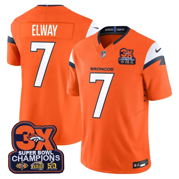 Mens Denver Broncos 3 Time Champions Patch Vapor Limited Jersey John Elway Jersey Orange