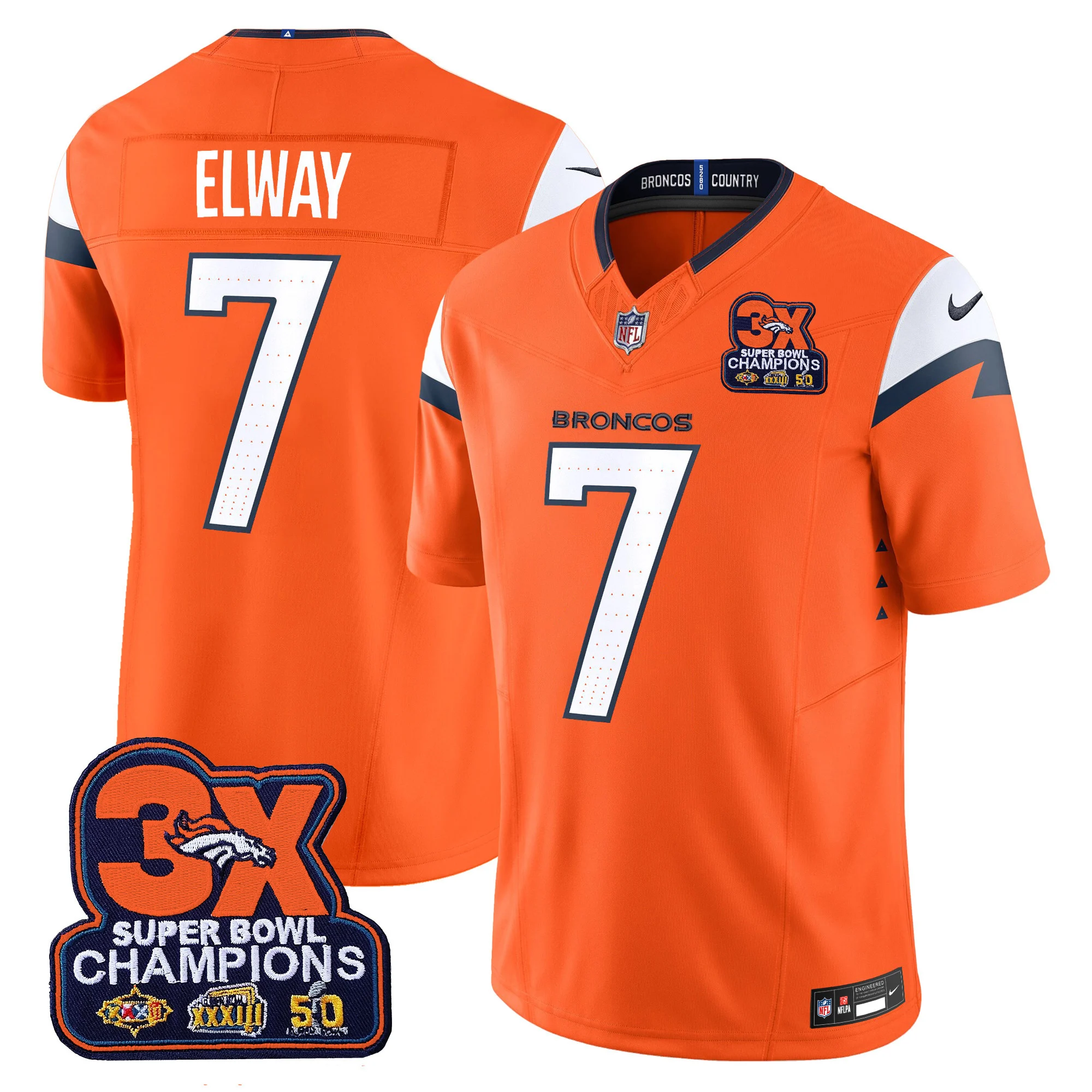 Mens Denver Broncos 3 Time Champions Patch Vapor Limited Jersey John Elway Jersey Orange