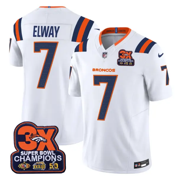 Mens Denver Broncos 3 Time Champions Patch Vapor Limited Jersey V2 John Elway Jersey White
