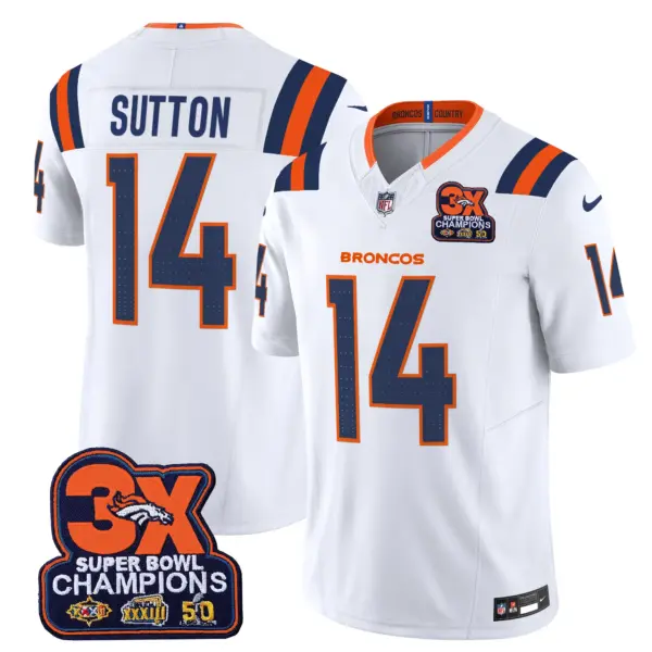 Mens Denver Broncos 3 Time Champions Patch Vapor Limited Jersey V2 Courtland Sutton Jersey White