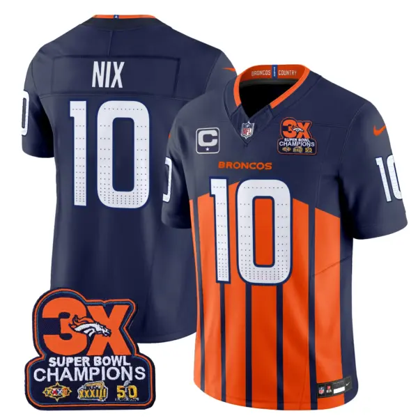 Mens Denver Broncos 3 Time Champions Patch Vapor Limited Jersey V2 Bo Nix Jersey Navy Special