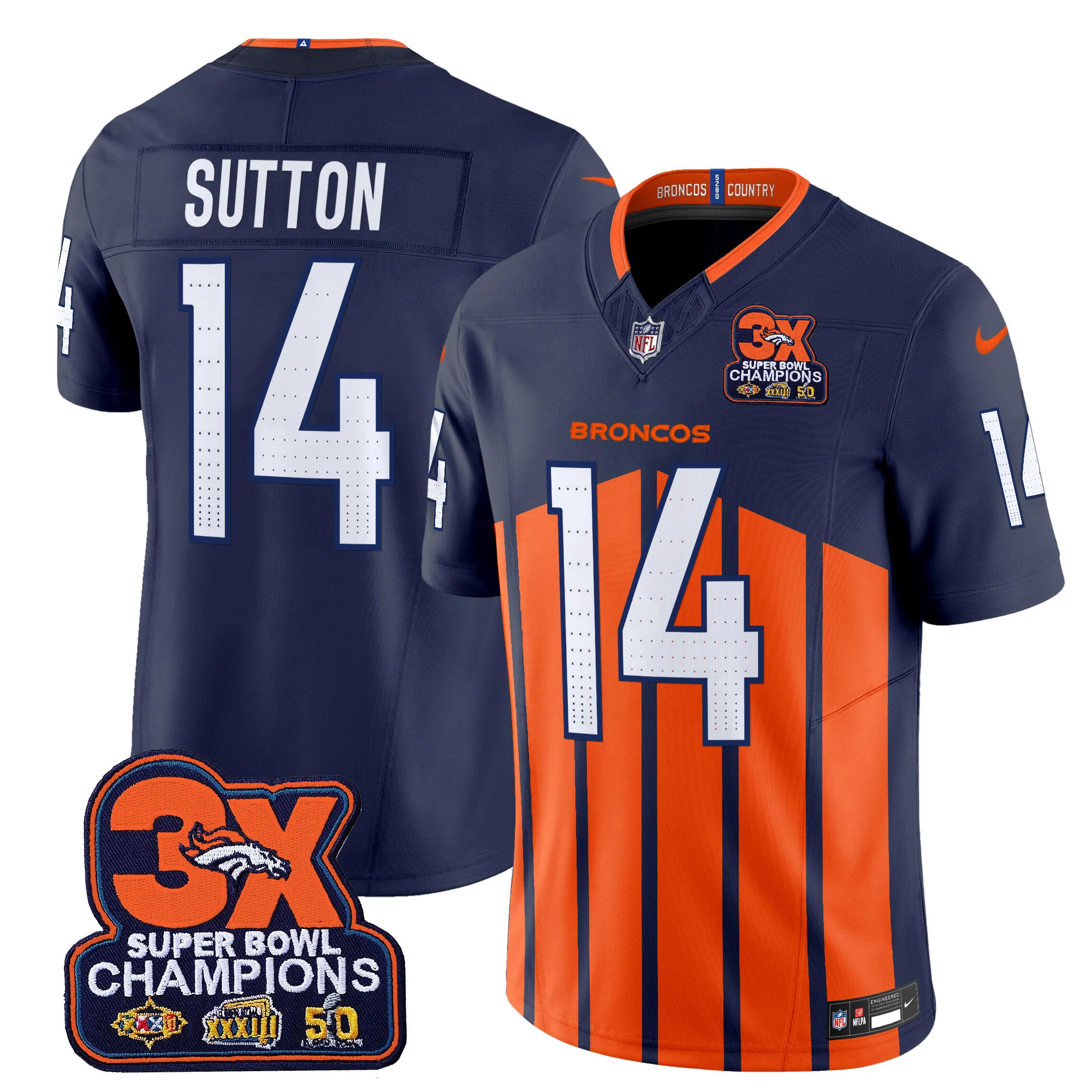 Mens Denver Broncos 3 Time Champions Patch Vapor Limited Jersey V2 Courtland Sutton Jersey Navy Special