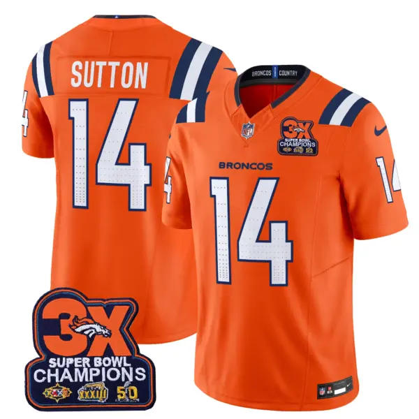 Mens Denver Broncos 3 Time Champions Patch Vapor Limited Jersey V2 Courtland Sutton Jersey Orange