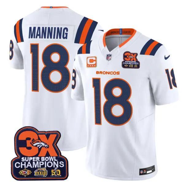 Mens Denver Broncos 3 Time Champions Patch Vapor Limited Jersey V2 Peyton Manning Jersey White