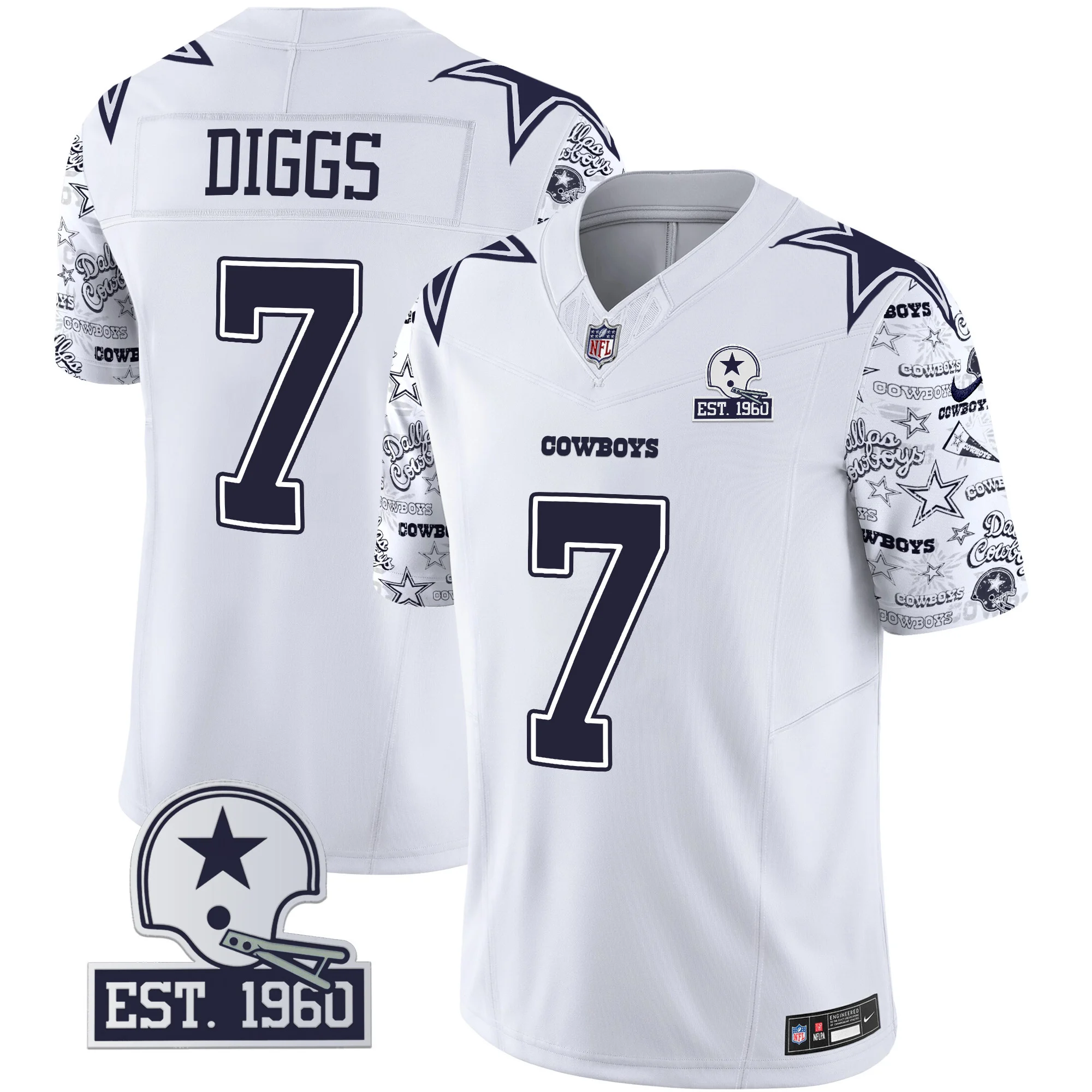 Mens Dallas Cowboys Pattern Style Vapor Limited Jersey Trevon Diggs Jersey White