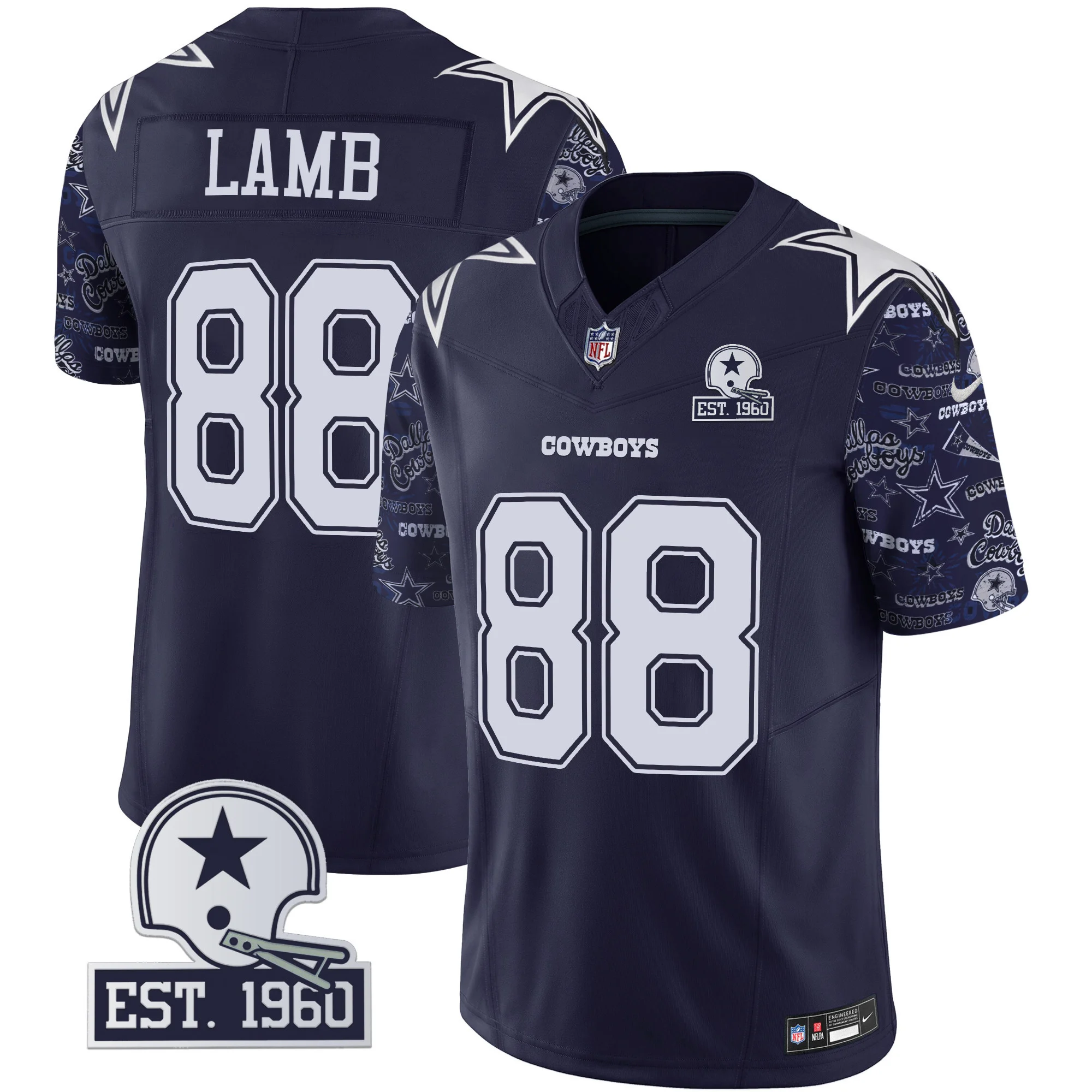 Mens Dallas Cowboys Pattern Style Vapor Limited Jersey Ceedee Lamb Jersey Navy