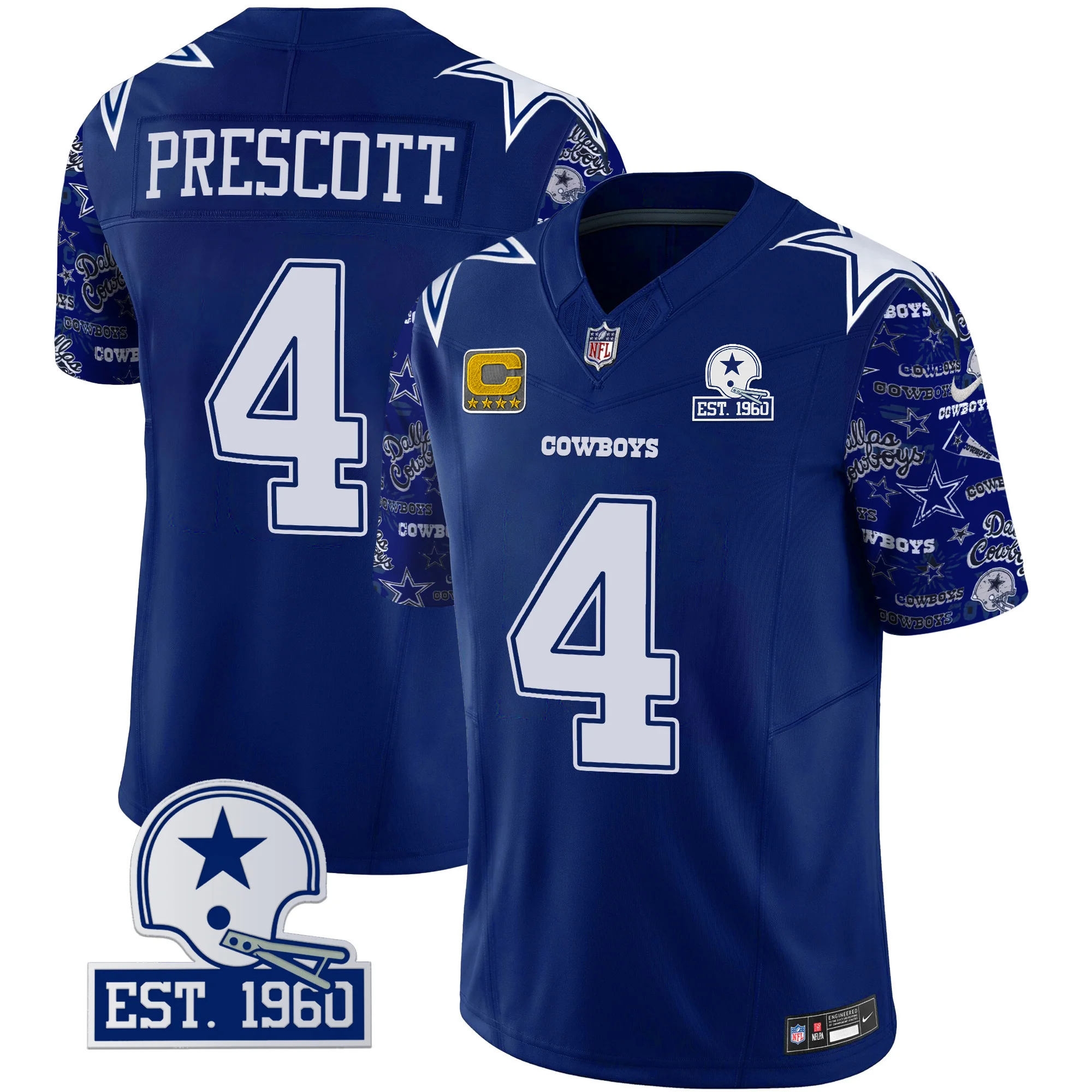 Mens Dallas Cowboys Pattern Style Vapor Limited Jersey Dak Prescott Jersey Royal