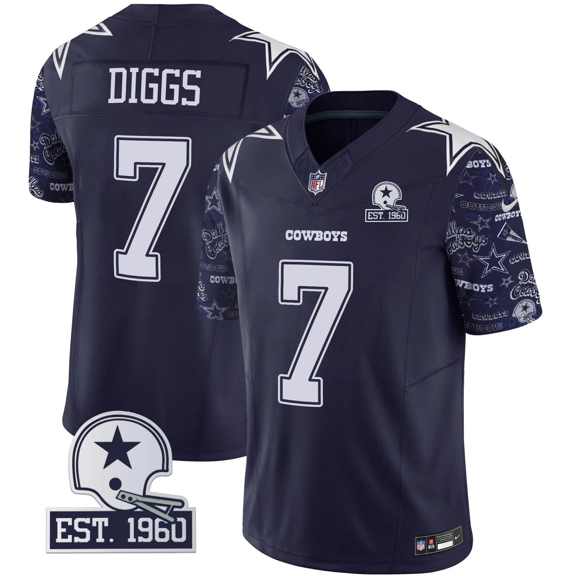 Mens Dallas Cowboys Pattern Style Vapor Limited Jersey Trevon Diggs Jersey Navy