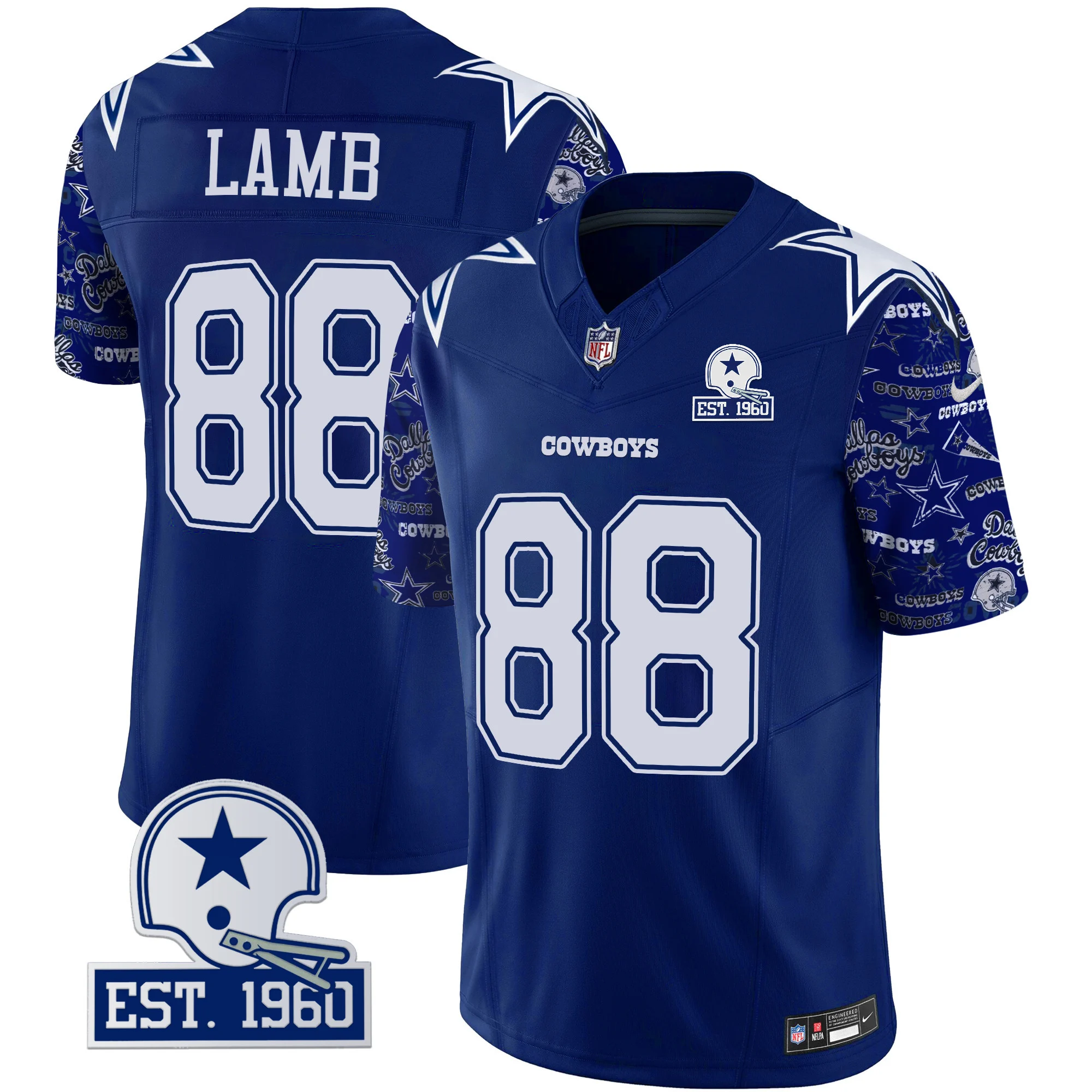 Mens Dallas Cowboys Pattern Style Vapor Limited Jersey Ceedee Lamb Jersey Royal