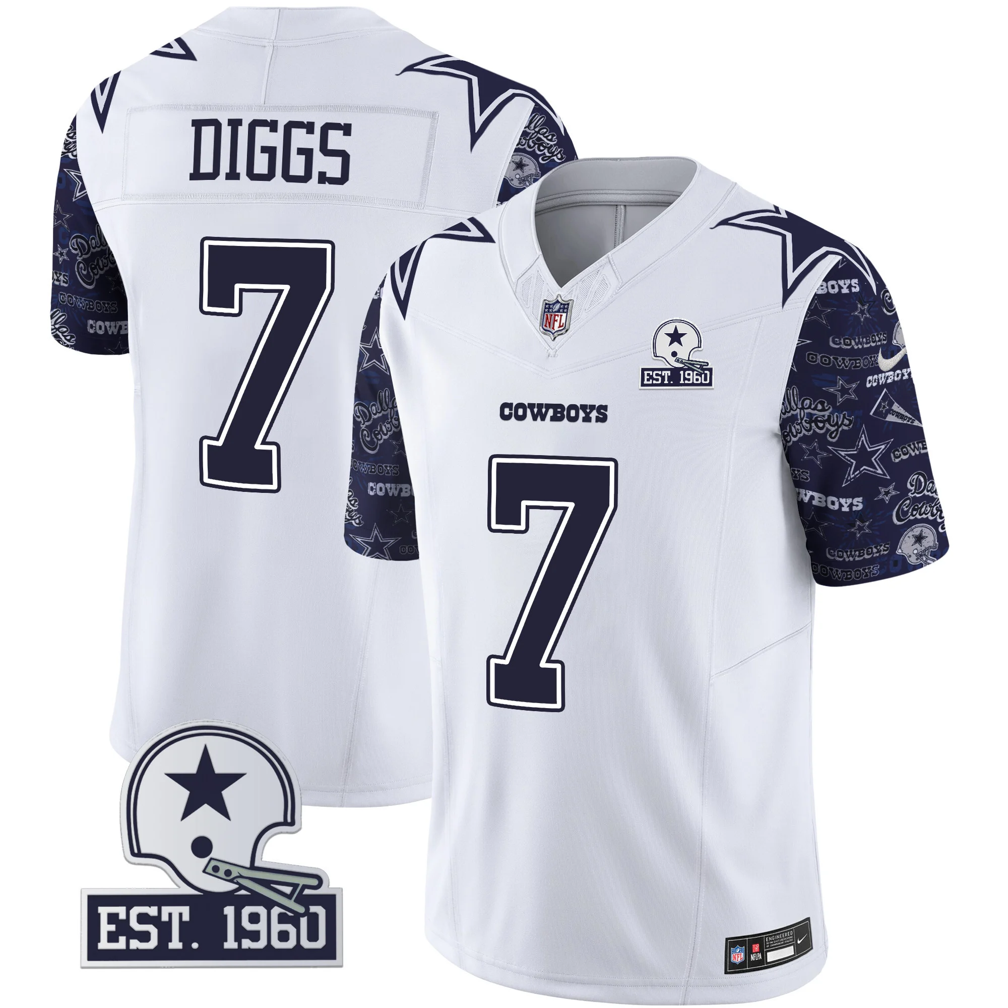 Mens Dallas Cowboys Pattern Style Vapor Limited Jersey Trevon Diggs Jersey Navy Sleeves