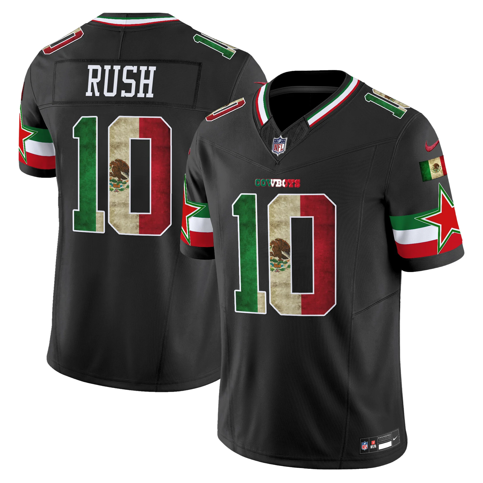 Mens Dallas Cowboys Mexico Vapor Limited Jersey V3 Cooper Rush Jersey Black