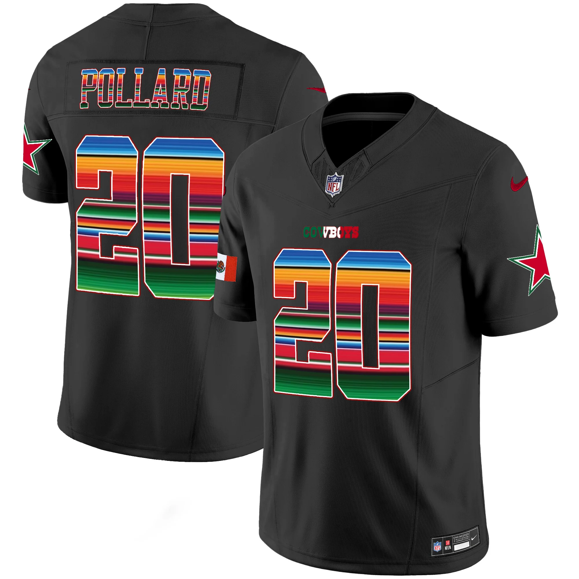 Mens Dallas Cowboys Mexico Vapor Limited Jersey V2 Tony Pollard Jersey Black