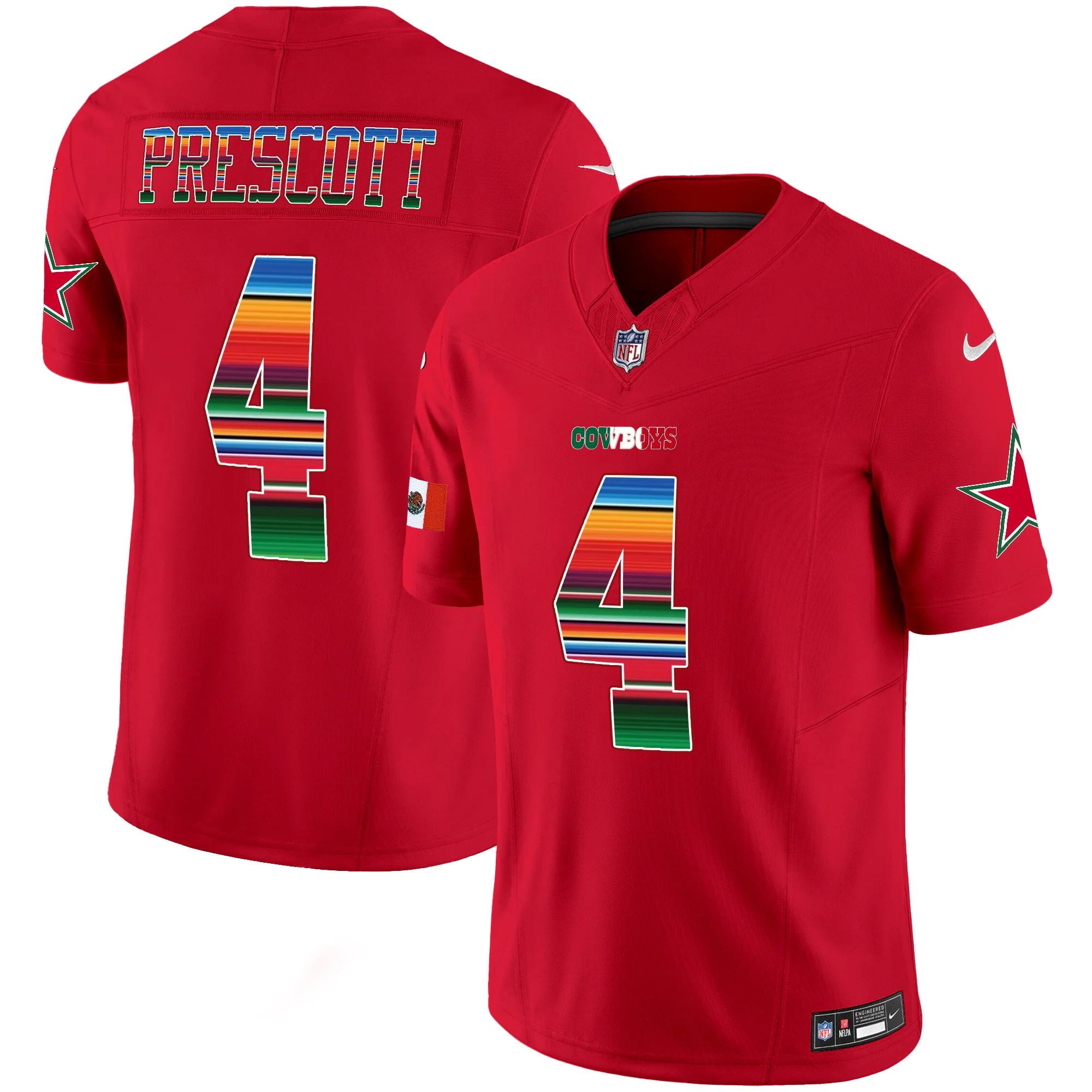Mens Dallas Cowboys Mexico Vapor Limited Jersey V2 Dak Prescott Jersey Red